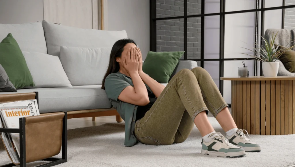 Patient undergoing TMS therapy for treatment-resistant depression with non-invasive brain stimulation.